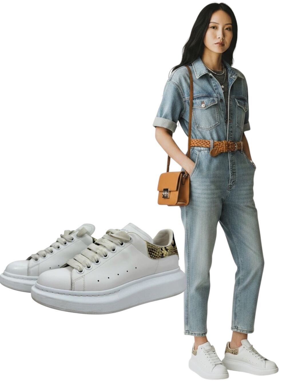 Alexander Mcqueen Larry Oversized Python Sneakers Leather White Size 39